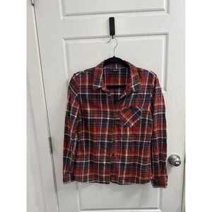 Patagonia Organic Cotton Flannel Plaid Button Down Shirt Red Navy Womens Size 6